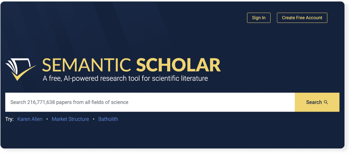 Search interface of Semantic Scholar